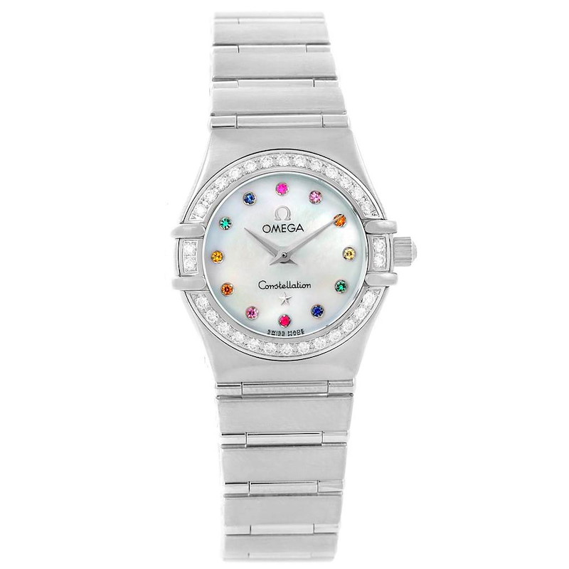 Omega Constellation Iris Rainbow Multi Stone Watch 1476.79.00 Box Card SwissWatchExpo
