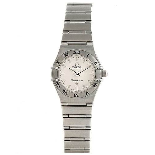 The image shows a front view of the Omega 15623000 OR 1562.   30.   00 Women's Stainless Steel Silver Dial 15623000 OR 1562.   30.   00 Women's Stainless Steel Silver Dial Constellation '95 Ladies Mini 15623000 Watch, displaying its face and metallic band.