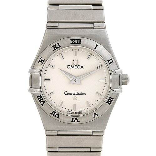 The image shows a front view of the Omega 15723000 OR 1572.   30.   00 Women's Stainless Steel Silver Dial 15723000 OR 1572.   30.   00 Women's Stainless Steel Silver Dial Constellation Small Quartz New Ladies 15723000 Watch, displaying the face, bezel, and bracelet.