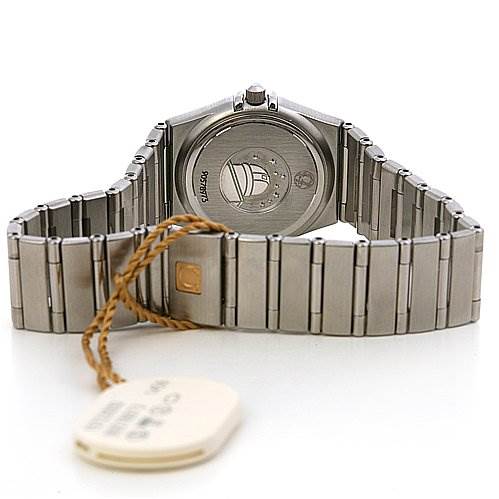 This image shows the back and bracelet of the Omega 15723000 OR 1572.   30.   00 Women's Stainless Steel Silver Dial 15723000 OR 1572.   30.   00 Women's Stainless Steel Silver Dial Constellation Small Quartz New Ladies 15723000 Watch.