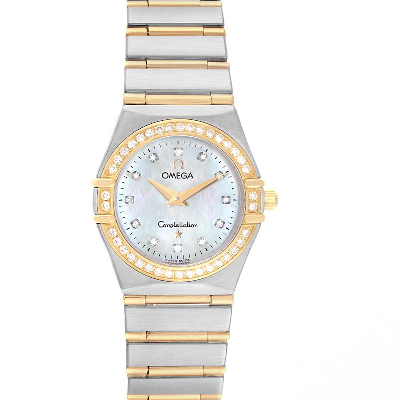 Omega Constellation 95 Steel Yellow Gold MOP Diamond Watch 1277.75.00 SwissWatchExpo