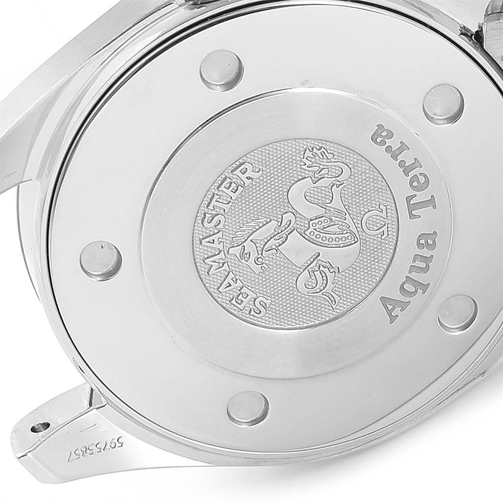 This image shows the case back of the Omega 2377.30.00 Women's Steel and Gold (two tone) Silver Dial 2377.30.00 Women's Steel and Gold (two tone) Silver Dial Seamaster Aqua Terra Steel Yellow Gold Ladies Watch 2377.30.00.