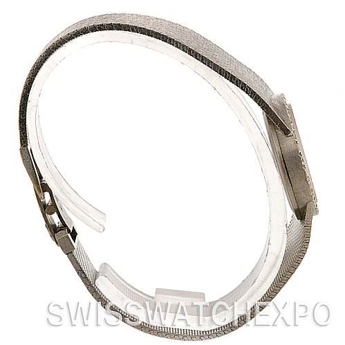 The image shows a side view of the band and clasp of a Vintage Ladies 14k White Gold Diamond Watch by Omega 7816 Women's White Gold Silver Dial 7816 Women's White Gold Silver Dial.