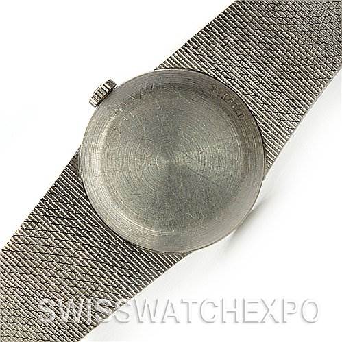 The image shows the back and band of an Omega 7816 Women's White Gold Silver Dial 7816 Women's White Gold Silver Dial Vintage Ladies 14k White Gold Diamond Watch.