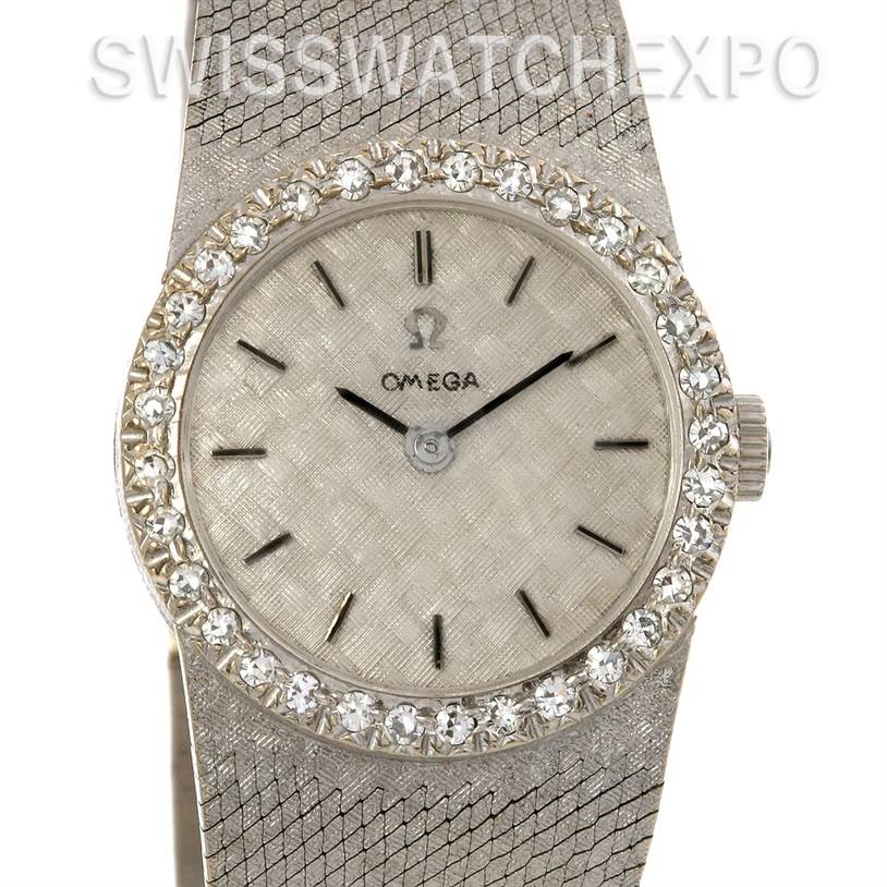 Omega white gold outlet and diamond ladies watch