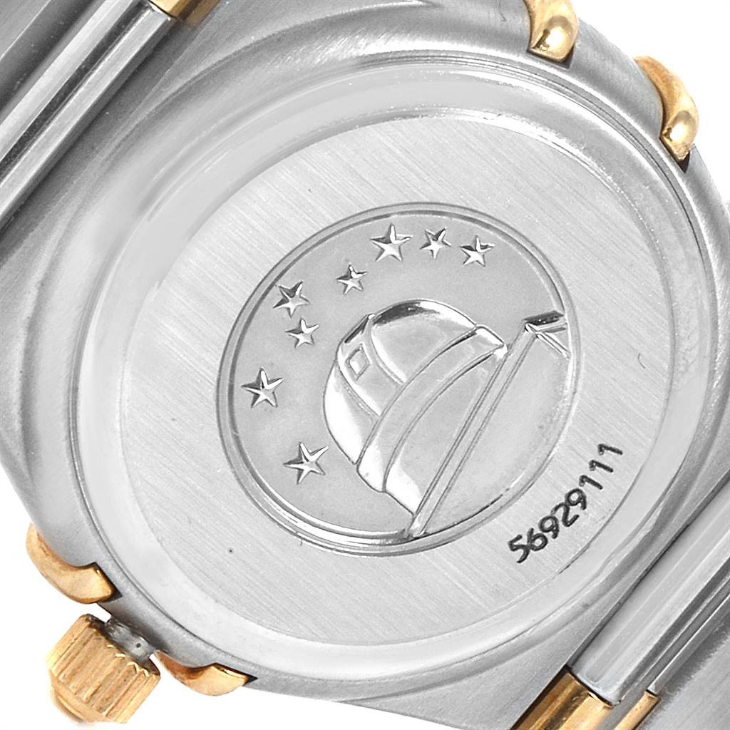 The image shows the back of the Omega 1376.71.00 Women
s Steel and Gold (two tone) Mother of Pearl Dial 1376.71.00 Women
s Steel and Gold (two tone) Mother of Pearl Dial Constellation My Choice Steel Yellow Gold Diamond Watch 1376.71.00.