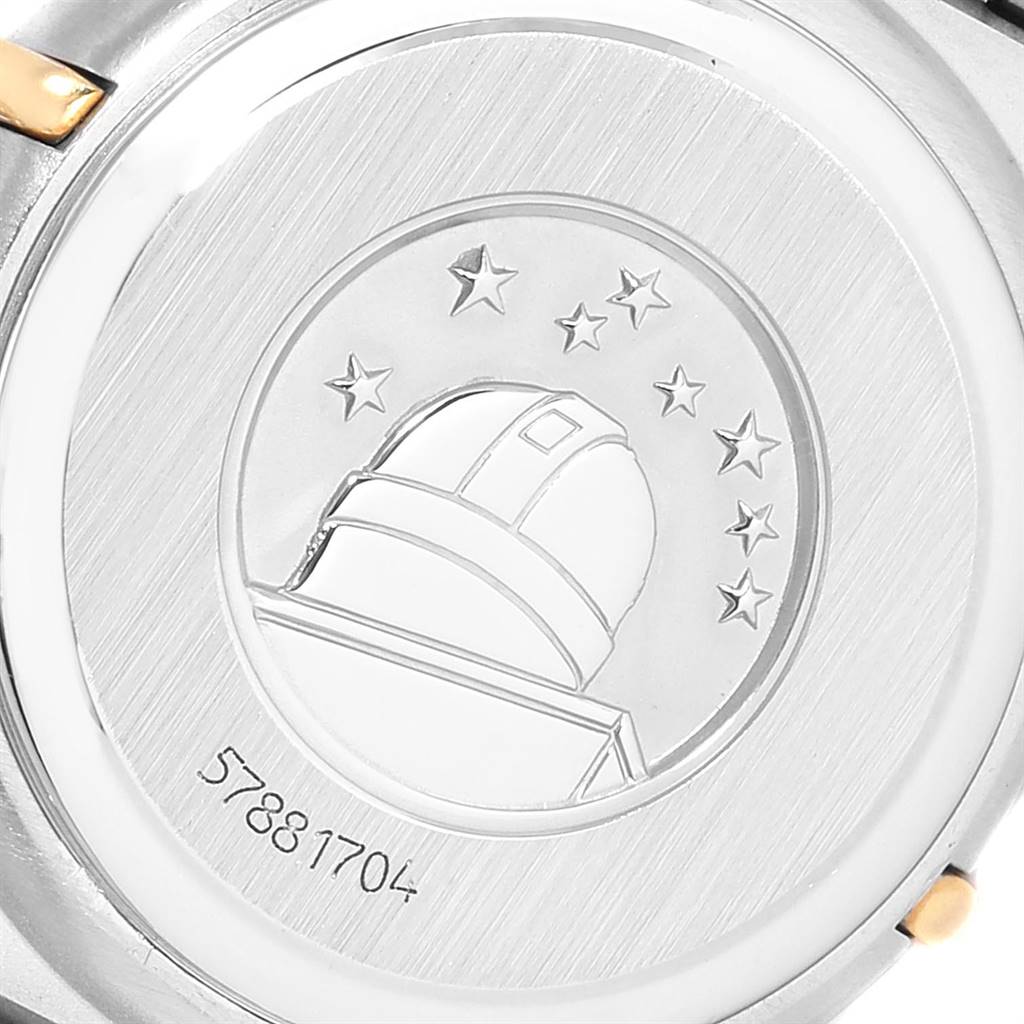 The image shows the back view of the Omega 1267.75.00 Women's Steel and Gold (two tone) Mother of Pearl Dial 1267.75.00 Women's Steel and Gold (two tone) Mother of Pearl Dial Constellation 95 Mother of Pearl Diamond Ladies Watch 1267.75.00.