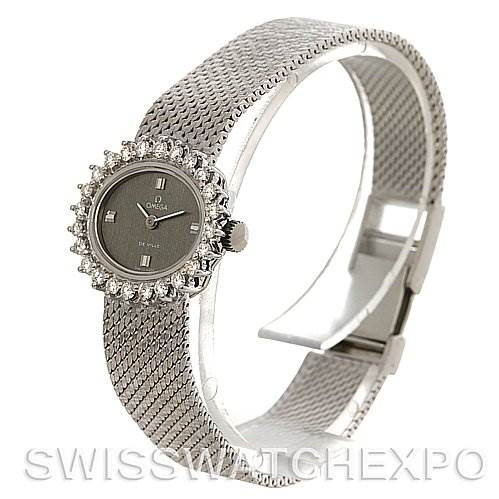 Omega  Deville Vintage Ladies 18k W Gold Diamond Watch SwissWatchExpo