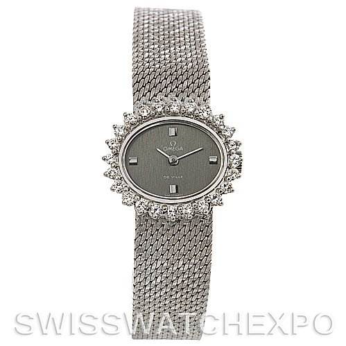 Omega Deville Vintage Ladies 18k W Gold Diamond Watch