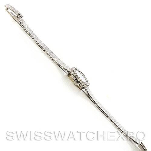The image shows a top-down view of the Omega 8238 Women's White Gold Grey Dial 8238 Women's White Gold Grey Dial Deville Vintage Ladies 18k W Gold Diamond Watch model, displaying the entire band and watch face.