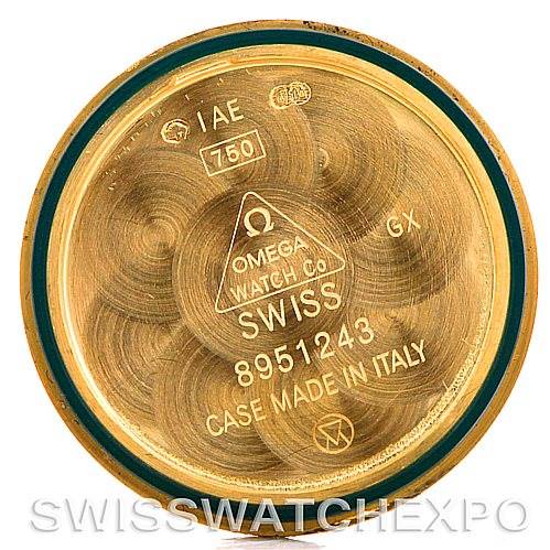 This image shows the inside case back of the Omega 1164.75.00 Women's Yellow Gold Mother of Pearl Dial 1164.75.00 Women's Yellow Gold Mother of Pearl Dial Constellation 18K Yellow Gold Diamond Mini 1164.75.00 Watch.