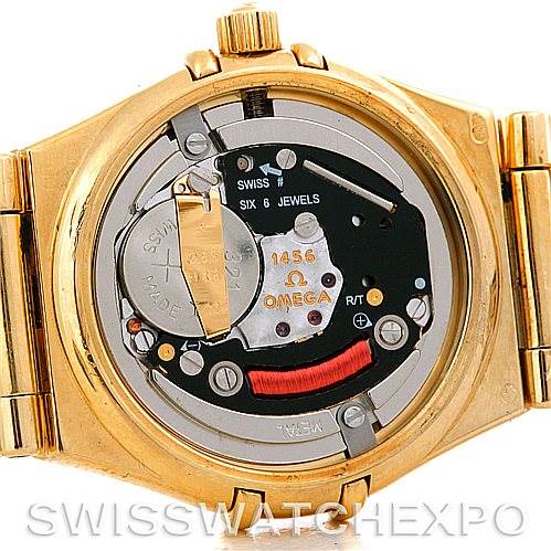 The image shows the back view of the Omega 1164.75.00 Women's Yellow Gold Mother of Pearl Dial 1164.75.00 Women's Yellow Gold Mother of Pearl Dial Constellation 18K Yellow Gold Diamond Mini 1164.75.00 Watch, displaying its movement.