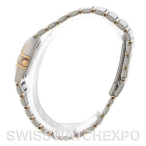 This image shows a side view of the Omega Women's Steel and Gold (two tone) White Dial Women's Steel and Gold (two tone) White Dial Constellation Mini Steel and Gold Diamond Watch, focusing on the bracelet and clasp.