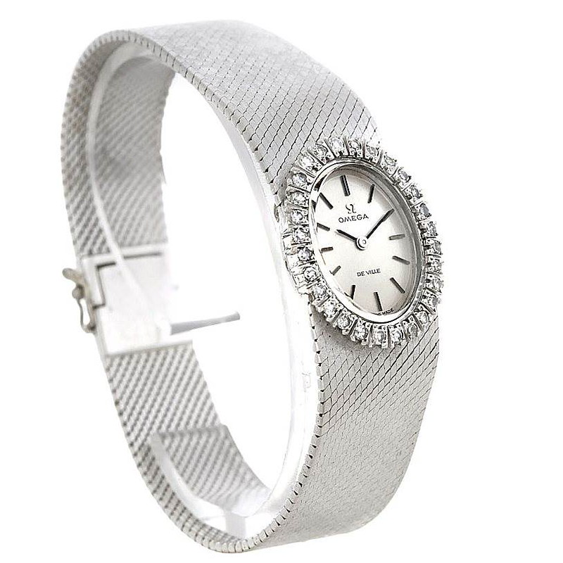 Omega Deville Vintage Ladies 18k White Gold Diamond Watch SwissWatchExpo