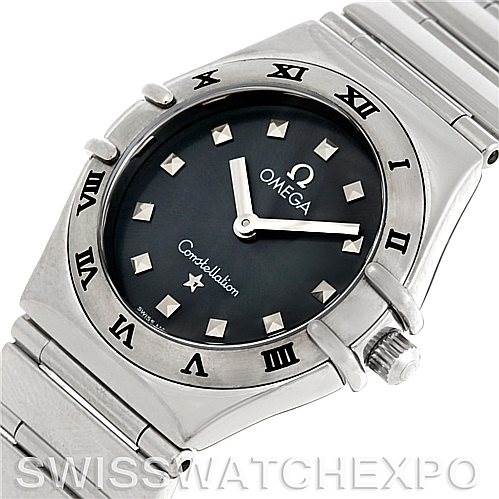 The image shows a close-up of the Omega 1561.51.00 Women's Stainless Steel Grey Dial 1561.51.00 Women's Stainless Steel Grey Dial Constellation My Choice Quartz Mini Watch 15615100, displaying the face, bezel, and part of the bracelet.