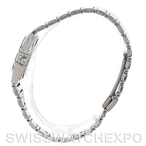 The image shows a side view of the bracelet and clasp of an Omega 1561.51.00 Women's Stainless Steel Grey Dial 1561.51.00 Women's Stainless Steel Grey Dial Constellation My Choice Quartz Mini Watch 15615100 model.