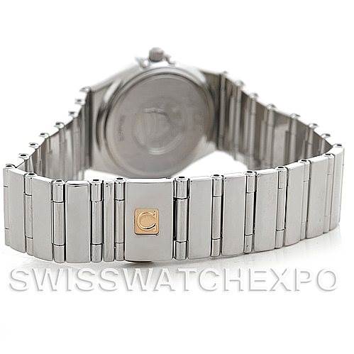 The image shows the back and bracelet of the Omega 1561.51.00 Women's Stainless Steel Grey Dial 1561.51.00 Women's Stainless Steel Grey Dial Constellation My Choice Quartz Mini Watch 15615100 model.
