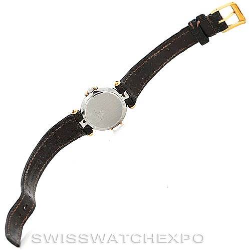 The image shows the back case and strap of the Omega Women
s Steel and Gold (two tone) Champagne Dial Women
s Steel and Gold (two tone) Champagne Dial Constellation Steel and Gold Ladies Watch in an angled view.