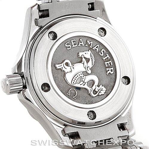 The image displays the case back and crown of the Omega 212.30.28.61.01.001 Women's Stainless Steel Black Dial 212.30.28.61.01.001 Women's Stainless Steel Black Dial Seamaster Professional 300M Ladies Watch 212.30.28.61.01.001.