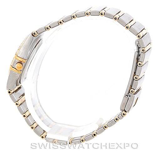 This image shows the side profile of the Omega 123.25.24.60.55.003 Women
s Steel and Gold (two tone) Mother of Pearl Dial 123.25.24.60.55.003 Women
s Steel and Gold (two tone) Mother of Pearl Dial Constellation My Choice Steel Gold Diamond Watch 123.25.24.60.55.003.