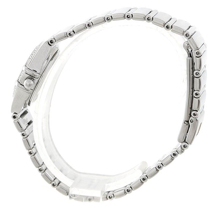 This image shows the side view of the bracelet and clasp of the Omega 1465.71.00 Women
s Stainless Steel Mother of Pearl Dial 1465.71.00 Women
s Stainless Steel Mother of Pearl Dial Constellation My Choice Ladies Diamond Mini Watch 1465.71.00.