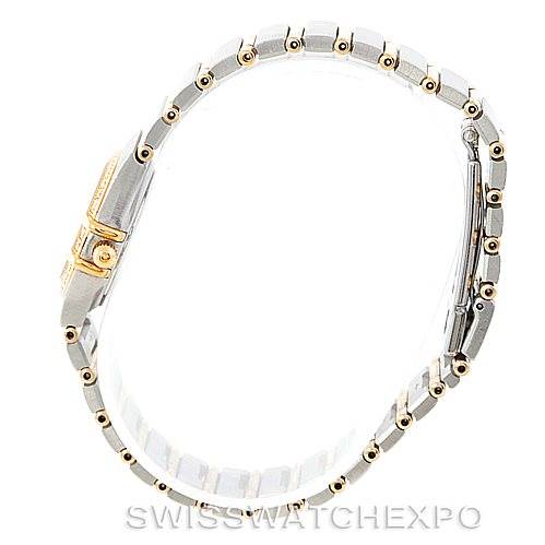 The image shows a side view of the bracelet and clasp of the Omega 1267.70.00 Women
s Steel and Gold (two tone) Mother of Pearl Dial 1267.70.00 Women
s Steel and Gold (two tone) Mother of Pearl Dial Constellation Ladies Diamond Mini Watch 1267.70.00.