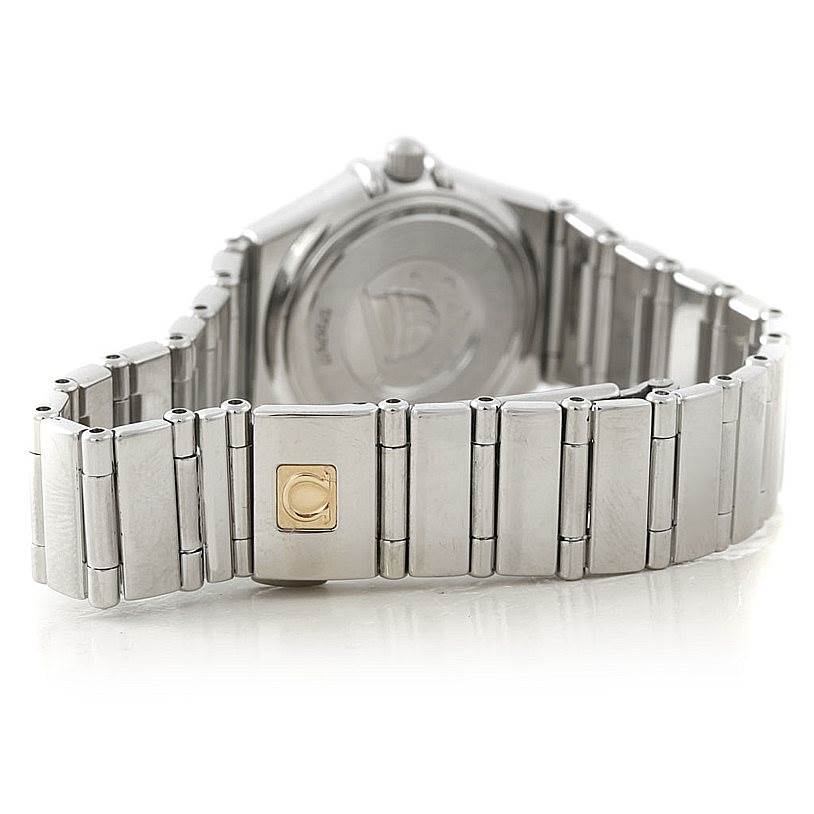 The image shows the back and bracelet of the Omega 1465.71.00 Women
s Stainless Steel Mother of Pearl Dial 1465.71.00 Women
s Stainless Steel Mother of Pearl Dial Constellation My Choice Ladies Diamond Mini Watch 1465.71.00.