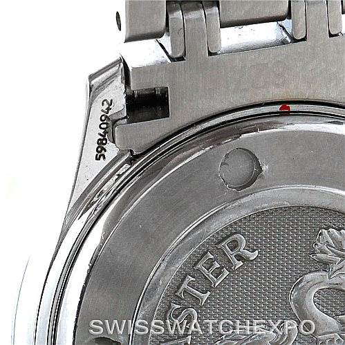 This image shows a close-up of the case back and the clasp area of the Omega 2224.80.00 Women's Stainless Steel Blue Dial 2224.80.00 Women's Stainless Steel Blue Dial Seamaster Professional 300M Ladies Watch 2224.80.00.