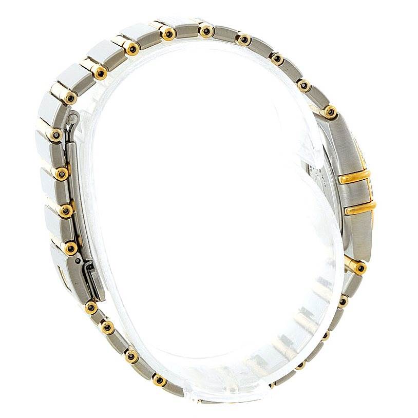 The image shows a side view of the band and clasp of the Omega 1267.70.00 Women
s Steel and Gold (two tone) Mother of Pearl Dial 1267.70.00 Women
s Steel and Gold (two tone) Mother of Pearl Dial Constellation Ladies Diamond Mini Watch 1267.70.00.