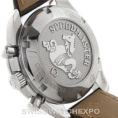 The image shows the back case of the Omega 324.33.38.40.06.001 Women's Stainless Steel Grey Dial 324.33.38.40.06.001 Women's Stainless Steel Grey Dial Speedmaster Ladies Watch 324.33.38.40.06.001, displaying the Speedmaster engraving and chronometer inscription.