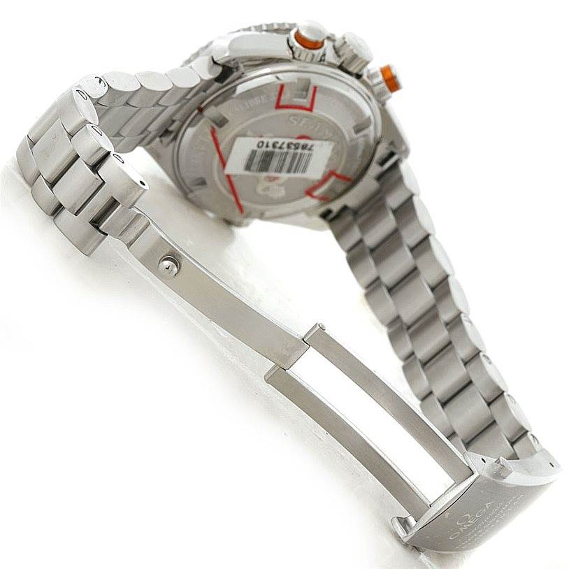 The image shows the back and bracelet of the Omega 222.30.38.50.01.002 Women
s Stainless Steel Black Dial 222.30.38.50.01.002 Women
s Stainless Steel Black Dial Seamaster Planet Ocean Ladies Watch 222.30.38.50.01.002 Unworn model.