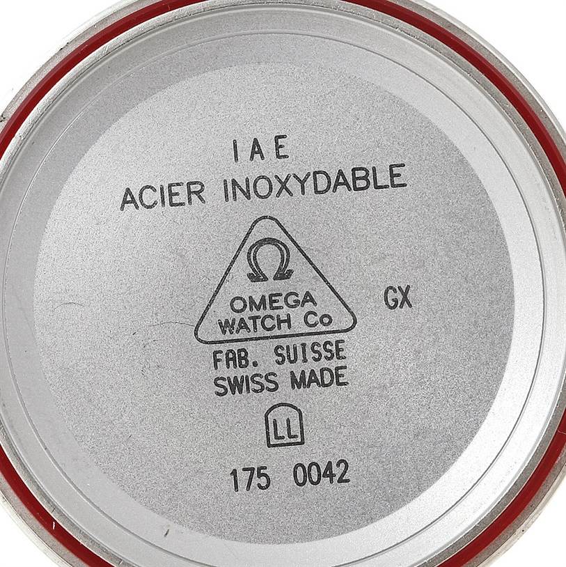 The image shows the back cover of an Omega 3534.71.00 Women's Stainless Steel Mother of Pearl Dial 3534.71.00 Women's Stainless Steel Mother of Pearl Dial Speedmaster Ladies Mother of Pearl Dial Watch 3534.71.00.