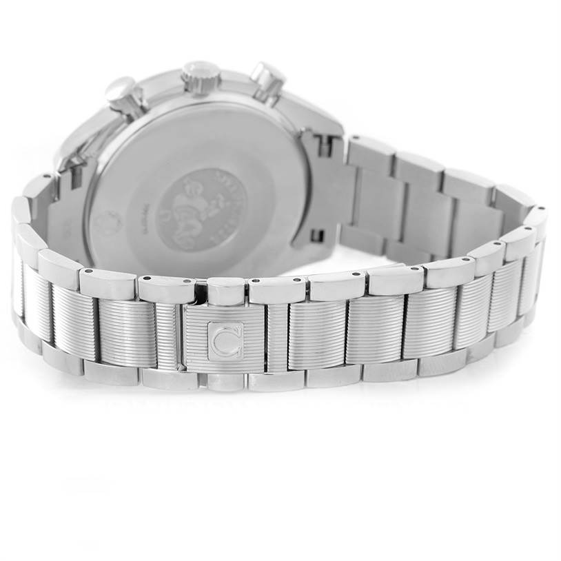 The image shows the back and bracelet of the Omega 3534.71.00 Women's Stainless Steel Mother of Pearl Dial 3534.71.00 Women's Stainless Steel Mother of Pearl Dial Speedmaster Ladies Mother of Pearl Dial Watch 3534.71.00.