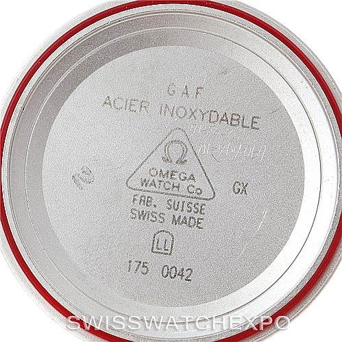 This image shows the inside case back of an Omega 3834.70.36 Women
s Stainless Steel Mother of Pearl Dial 3834.70.36 Women
s Stainless Steel Mother of Pearl Dial Speedmaster Ladies MOP Dial Watch 3834.70.36.