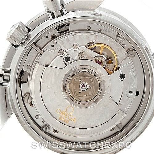 This image shows the back view of the Omega 3834.70.36 Women
s Stainless Steel Mother of Pearl Dial 3834.70.36 Women
s Stainless Steel Mother of Pearl Dial Speedmaster Ladies MOP Dial Watch 3834.70.36, focusing on its internal mechanism.