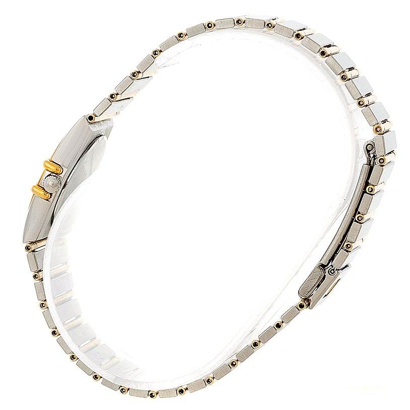 The image shows a side view of the band and clasp of the Omega Women
s Steel and Gold (two tone) Champagne Dial Women
s Steel and Gold (two tone) Champagne Dial Constellation Mini Steel 18K Yellow Gold Diamond Watch.