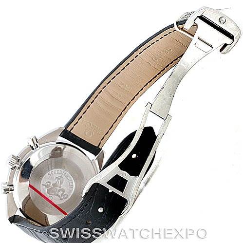 The Omega 3835.76.31 Women
s Stainless Steel Mother of Pearl Dial 3835.76.31 Women
s Stainless Steel Mother of Pearl Dial Speedmaster Ladies Diamond MOP Dial Watch 3835.76.31 is shown from the back, highlighting the clasp, strap, and case back.