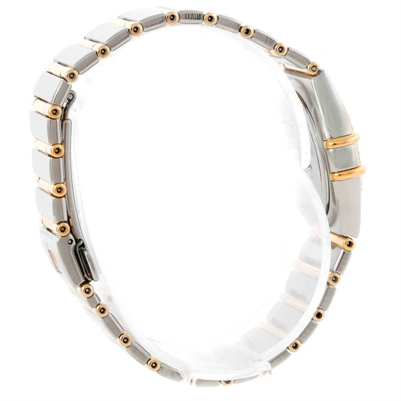 The image shows the side profile and wrist band of the Omega 1277.70.00 Women
s Steel and Gold (two tone) Mother of Pearl Dial 1277.70.00 Women
s Steel and Gold (two tone) Mother of Pearl Dial Constellation My Choice Steel Gold Diamond Watch 1277.70.00.