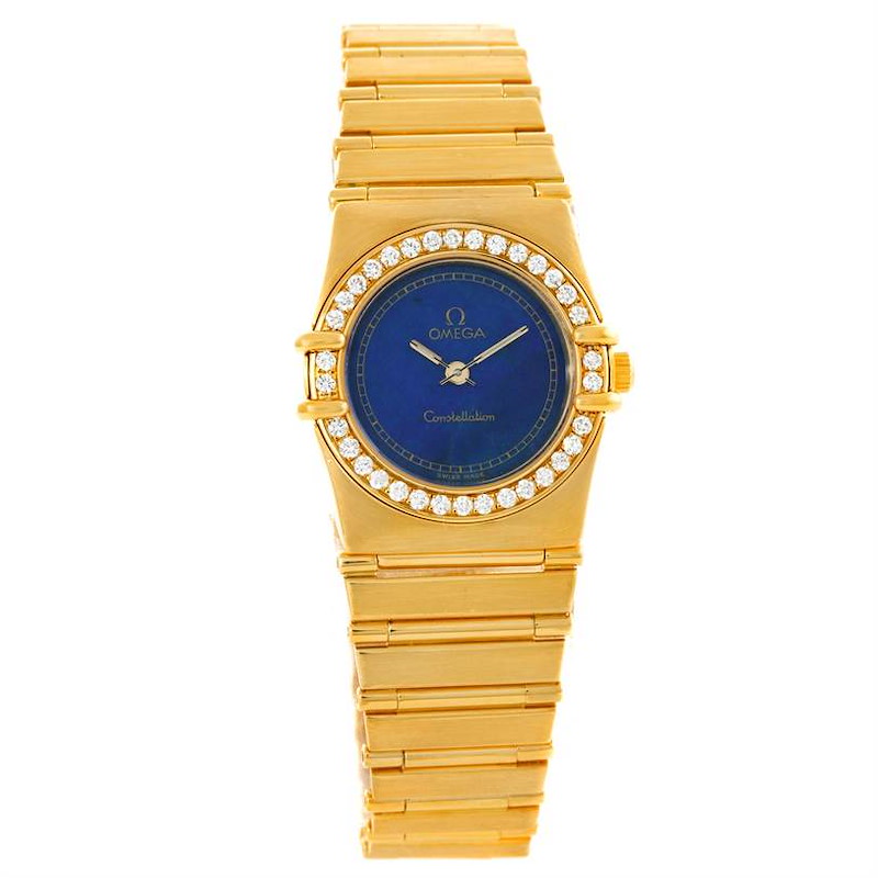 Omega Constellation 18K Yellow Gold Diamond Lapis Dial Watch ...