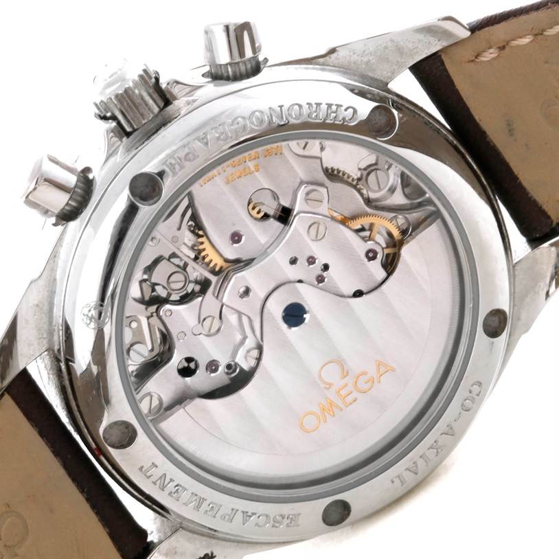 This is the back view of the Omega 4877.60.37 Women
s Stainless Steel Mother of Pearl Dial 4877.60.37 Women
s Stainless Steel Mother of Pearl Dial DeVille Co-Axial 1.61CT Diamond Ladies Watch 4877.60.37, showcasing the internal movement.