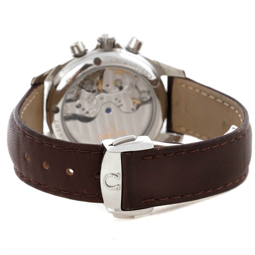 The image shows the back angle of the Omega 4877.60.37 Women
s Stainless Steel Mother of Pearl Dial 4877.60.37 Women
s Stainless Steel Mother of Pearl Dial DeVille Co-Axial 1.61CT Diamond Ladies Watch 4877.60.37, featuring the clasp, strap, and case back.