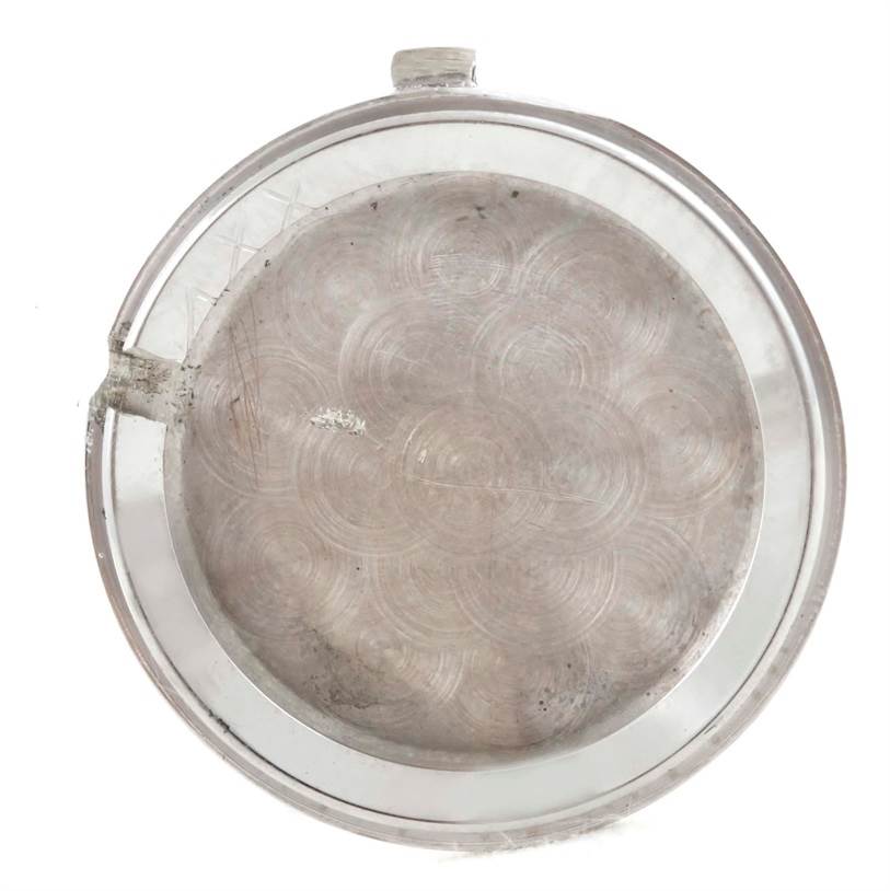 This image shows the back case cover of an Omega Women
s White Gold Silver Dial Women
s White Gold Silver Dial Vintage Ladies 18k White Gold 2 ct Diamond Cocktail Watch.