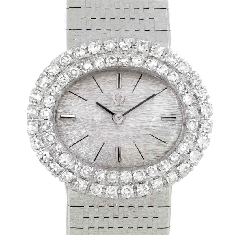 Omega Vintage Ladies 18k White Gold 2 ct Diamond Cocktail Watch