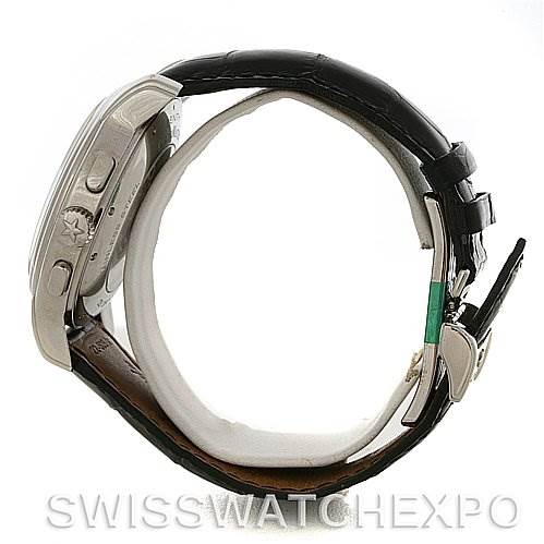 The image shows a side profile of a Zenith Chronomaster 03.1260.4021/21.C505 Men
s Stainless Steel Black Dial 03.1260.4021/21.C505 Men
s Stainless Steel Black Dial watch, highlighting the case, crown, and leather strap.