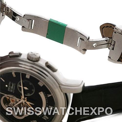 The image shows a close-up of the clasp and side of the Zenith Chronomaster 03.1260.4021/21.C505 Men
s Stainless Steel Black Dial 03.1260.4021/21.C505 Men
s Stainless Steel Black Dial watch with its stainless steel bracelet partially open.