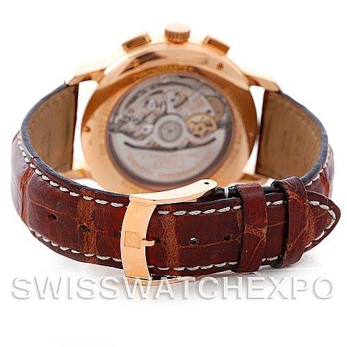 This image shows the back view of a Zenith Chronomaster 17.0240.410 Rose Gold Silver Dial 17.0240.410 Rose Gold Silver Dial watch, featuring the movement and a brown leather strap with a buckle.