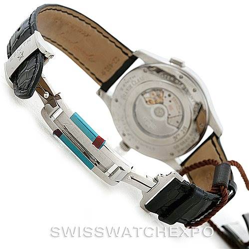 The image shows the back view of the Zenith 03.1260.4021/21.C505 Men's Stainless Steel Silver Dial 03.1260.4021/21.C505 Men's Stainless Steel Silver Dial Grande Class Reserve De Marche Dual Time Watch 03.0520.683/01.C492, highlighting the strap and clasp.