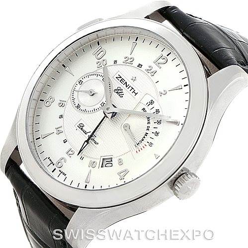 This image shows a Zenith 03.1260.4021/21.C505 Men's Stainless Steel Silver Dial 03.1260.4021/21.C505 Men's Stainless Steel Silver Dial Grande Class Reserve De Marche Dual Time Watch 03.0520.683/01.C492 model from a front angle.