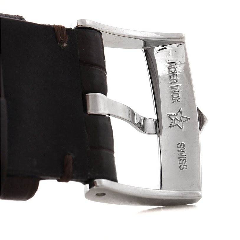 The image shows a close-up of the clasp and part of the leather strap of a Zenith Captain 51.2112.400 Men's Steel and Gold (two tone) Brown Dial 51.2112.400 Men's Steel and Gold (two tone) Brown Dial watch.