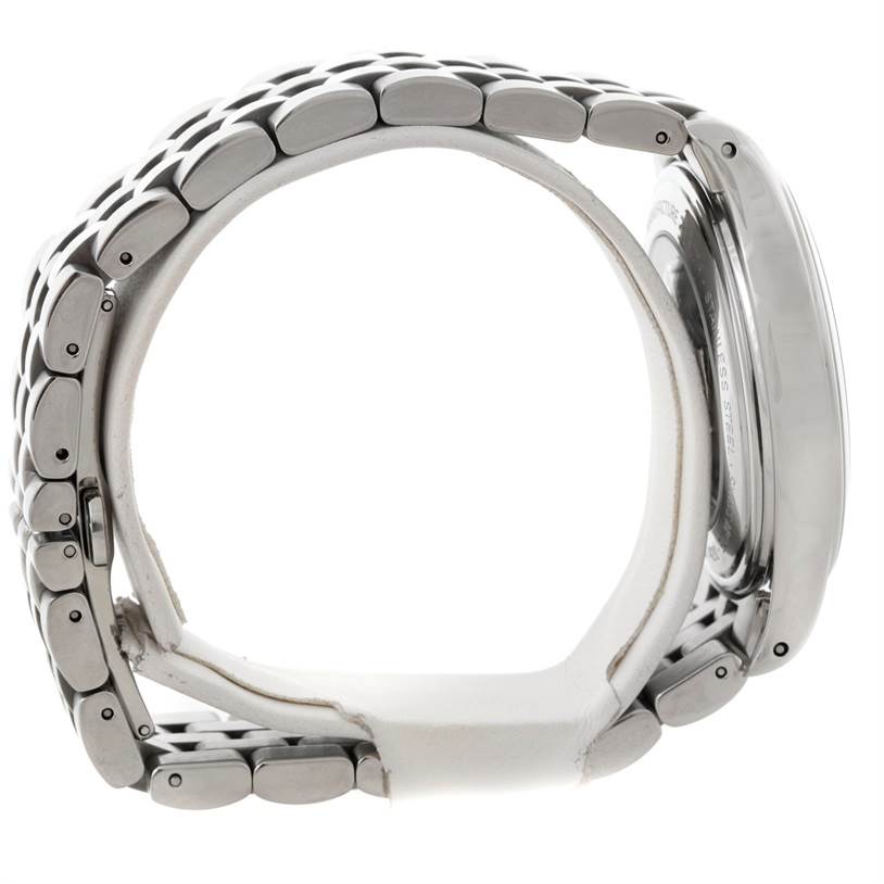 The image shows a side profile of a Zenith El Primero 02 05004 20 Men
s Stainless Steel Black Dial 02 05004 20 Men
s Stainless Steel Black Dial watch, focusing on the metal bracelet and the back of the watch case.